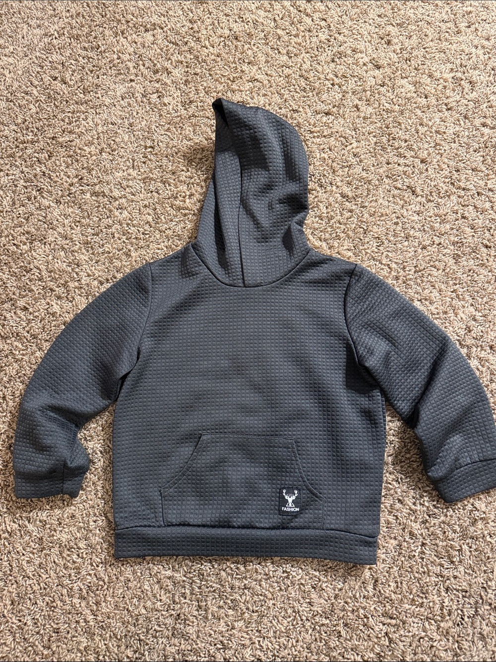 SHEIN Kids Charcoal Waffle Knit Hooded Sweatshirt